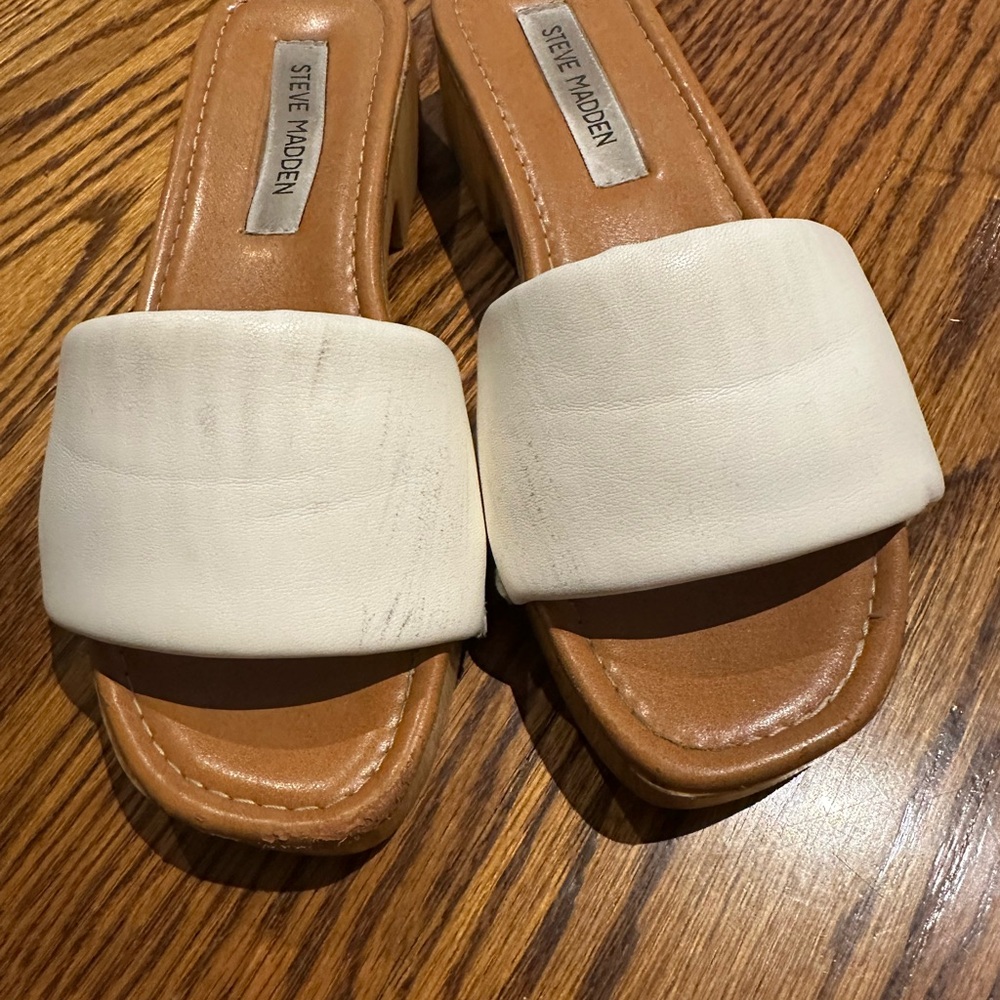Steve Madden Cream and Brown Mules